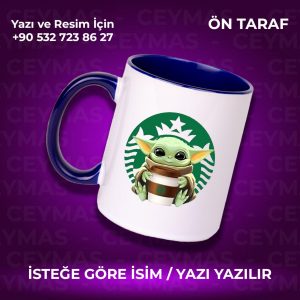 Kişiye Özel İsim Baskılı Baby Yoda Renkli Kupa Bardak