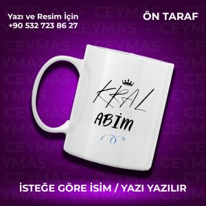 Kişiye Özel Kral Abim Tasarımlı İsimli Kupa Bardak