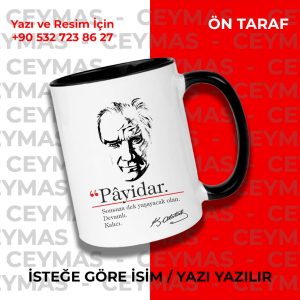 Kişiye Özel Payidar Lügat ve Atatürk Silüeti Baskılı İsim Yazılabilir Renkli Kupa Bardak