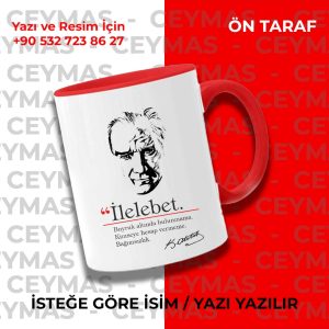 Kişiye Özel İlelebet Lügat ve Atatürk Silüetli İsim Yazılabilir Renkli Kupa Bardak