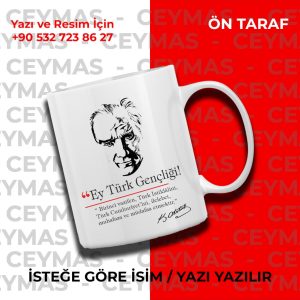 Kişiye Özel Gençliğe Hitabe ve Atatürk Silüeti Baskılı Renkli Kupa Bardak
