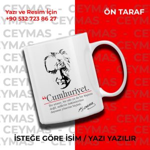 Kişiye Özel Cumhuriyet Lügat ve Atatürk Silüeti Renkli Kupa Bardak