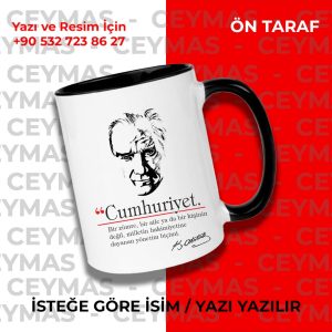 Kişiye Özel Cumhuriyet Lügat ve Atatürk Silüeti Renkli Kupa Bardak