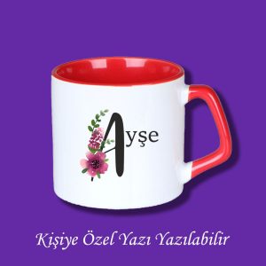İsme Özel Baş Harf ve İsim Baskılı Çiçek Desenli Renkli Kupa Bardak ve Kahve Fincanı