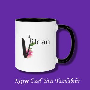 İsme Özel Baş Harf ve İsim Baskılı Çiçek Desenli Renkli Kupa Bardak ve Kahve Fincanı
