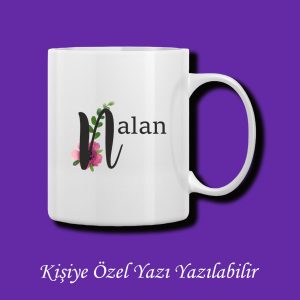 İsme Özel Baş Harf ve İsim Baskılı Çiçek Desenli Renkli Kupa Bardak ve Kahve Fincanı