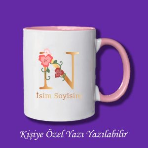 Kişiye Özel İsim ve Harf Baskılı Renkli Kupa Bardak ve Kahve Fincanı Modelleri