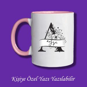 Kişiye Özel İsimli ve Baş Harfli Renkli Kupa Bardak - İsim Belirtiniz