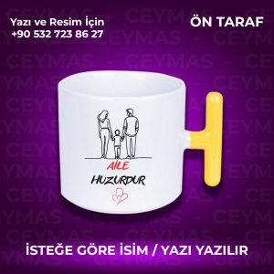 Kişiye Özel İsimli Aile Huzurdur Baskılı Hediyelik Renkli Kupa Bardak