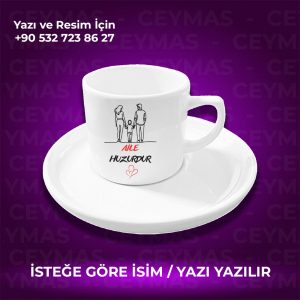 Kişiye Özel İsimli Aile Huzurdur Baskılı Hediyelik Renkli Kupa Bardak