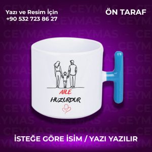 Kişiye Özel İsimli Aile Huzurdur Baskılı Hediyelik Renkli Kupa Bardak