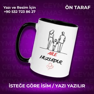 Kişiye Özel İsimli Aile Huzurdur Baskılı Hediyelik Renkli Kupa Bardak