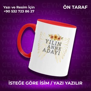Kişiye Özel İsimli Yılın Annesi Renkli Kupa Bardak Kahve Fincanı