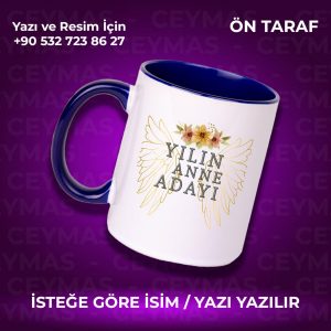 Kişiye Özel İsimli Yılın Annesi Renkli Kupa Bardak Kahve Fincanı