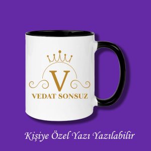 Kişiye Özel İsim ve V Harfli Çiftyön Baskılı Kupa Bardak