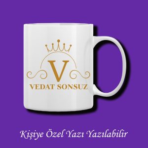 Kişiye Özel İsim ve V Harfli Çiftyön Baskılı Kupa Bardak