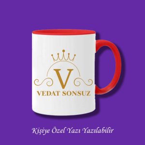 Kişiye Özel İsim ve V Harfli Çiftyön Baskılı Kupa Bardak