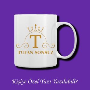 Kişiye Özel İsim ve T Harfli Çiftyön Baskılı Kupa Bardak