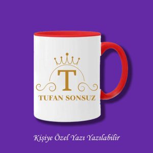 Kişiye Özel İsim ve T Harfli Çiftyön Baskılı Kupa Bardak
