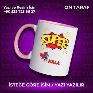 Teyzelere Özel Süper Teyze Tasarımlı İsim Baskılı Renkli Kupa Bardak