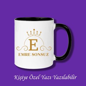 Kişiye Özel İsim ve E Harfli Çiftyön Baskılı Kupa Bardak